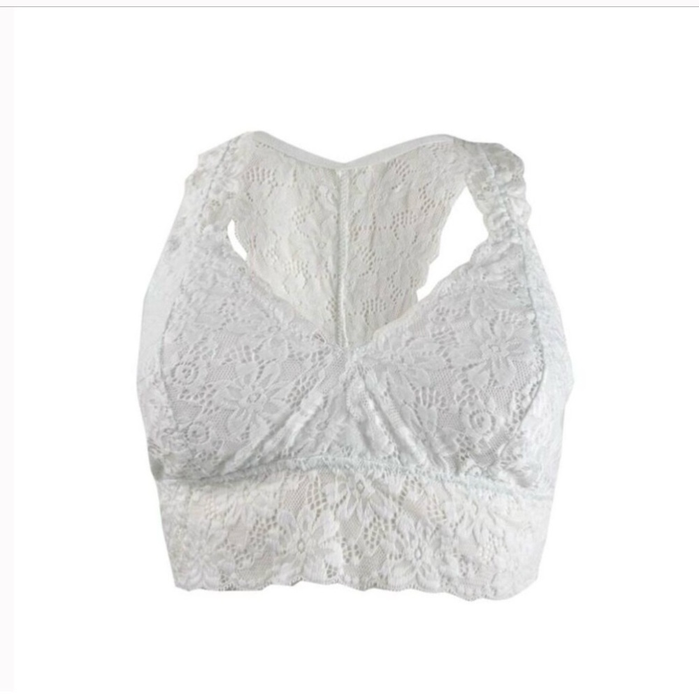 JENNI WHITE LACE RACERBACK BRALETTE Sz LG NWT